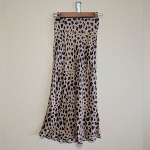 Réalisation Silk Leopard Print Bias Midi Skirt XS Brown Black 100% Silk